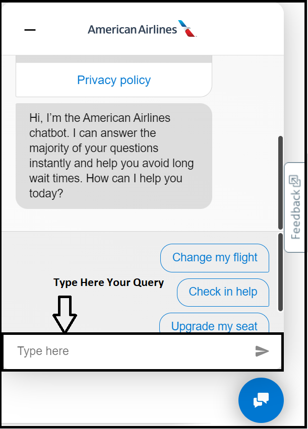 american airlines chat option